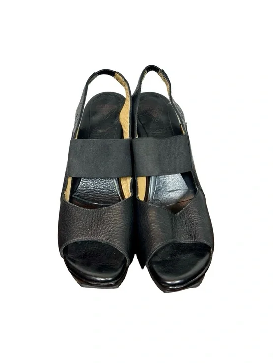 John Fluevog Spur Prepare Hi Leather Chunky Sculptural Curved Platform Sandals - Picture 6 of 15